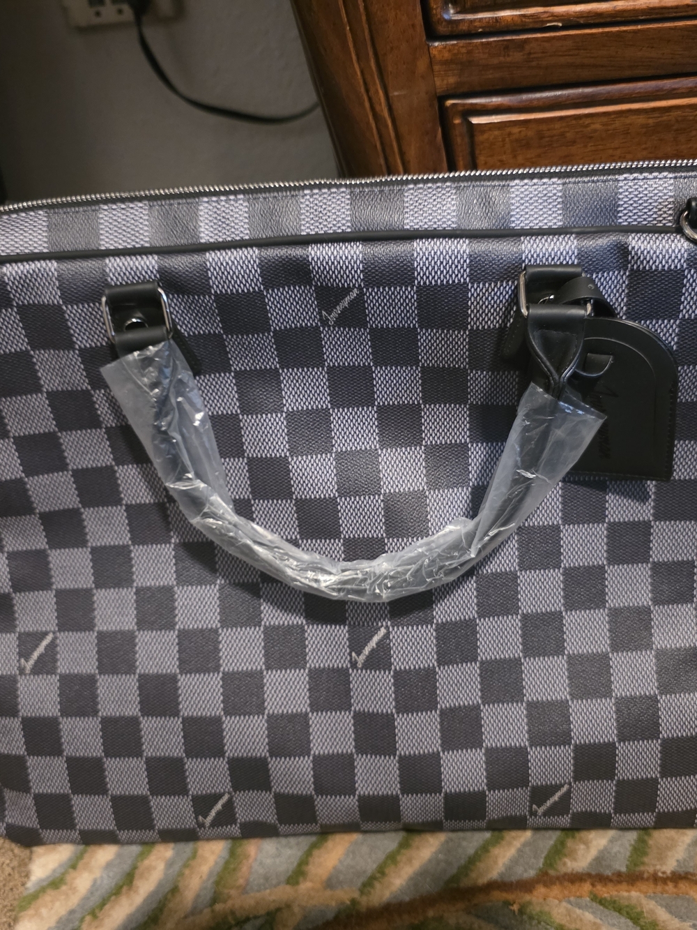 Men’s Checkerboard Travel Tote in Gray
